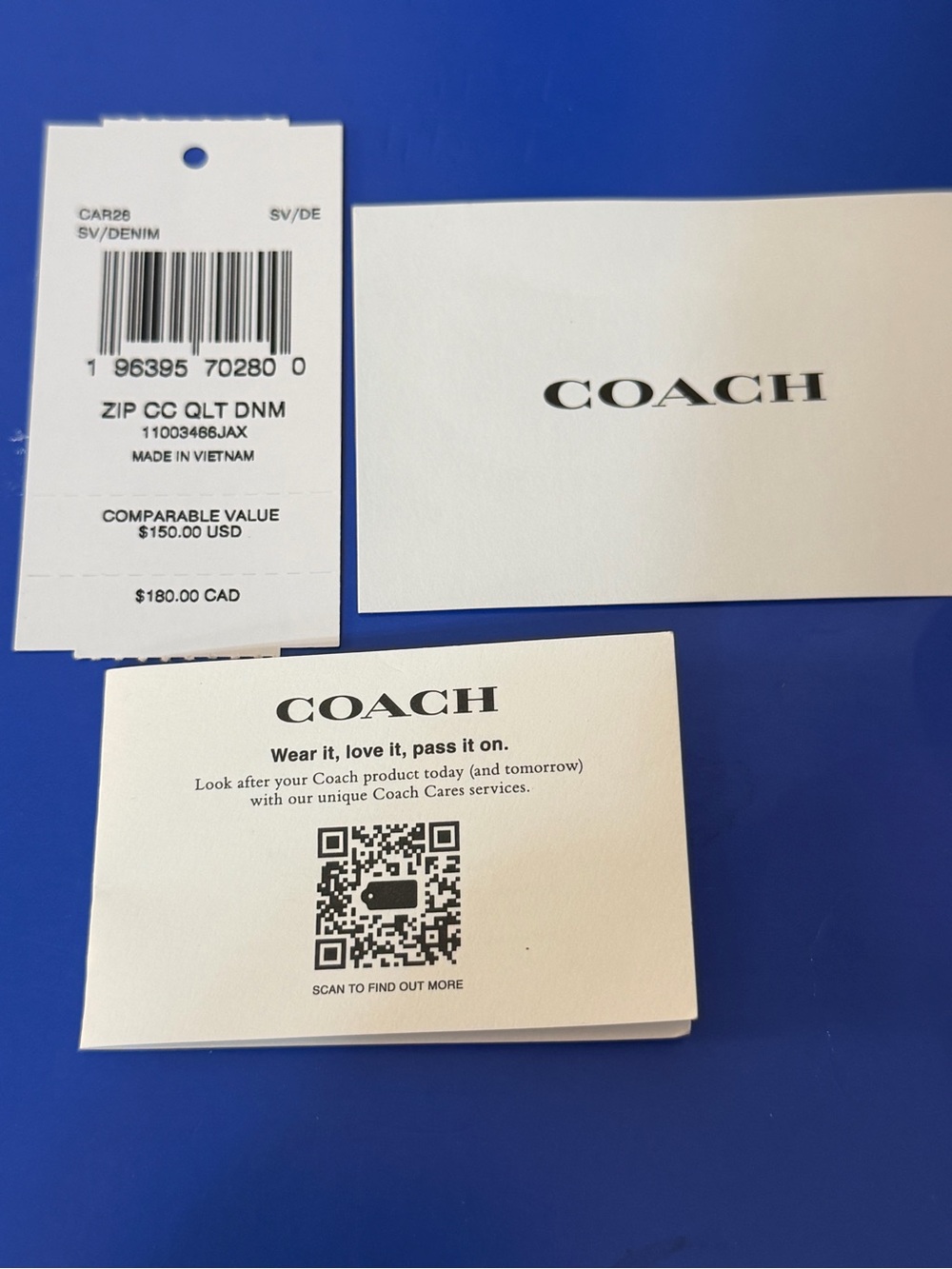 Coach Compact Distressed Denim Quilted & Leather Zip Wallet (A810) - Picture 8 of 9